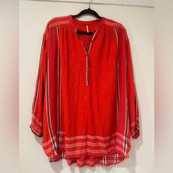 EUC Free People Lovely Day Coral Long Sleeve Tunic Top - Picture 4 of 7